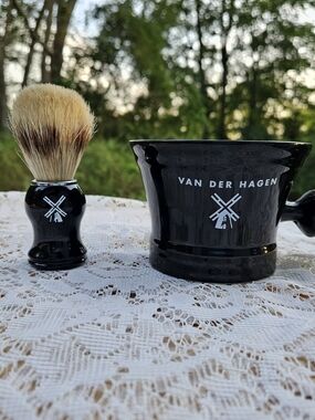 Black Ceramic Shaving Mug and Brush Set by Van Der Hagen